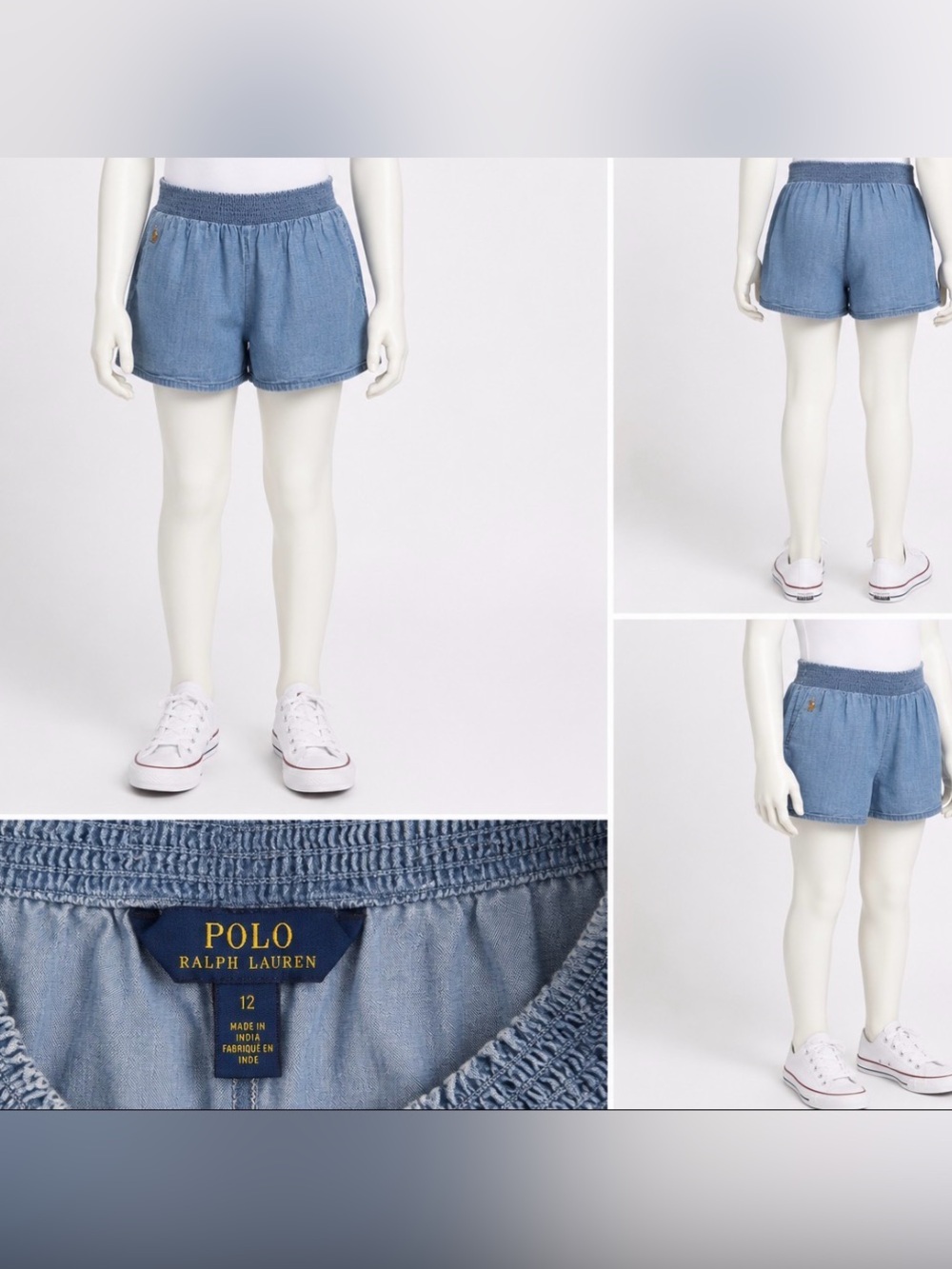 Polo Ralph Lauren Girls Blue Label Chambray Pull-On Shorts Size 12